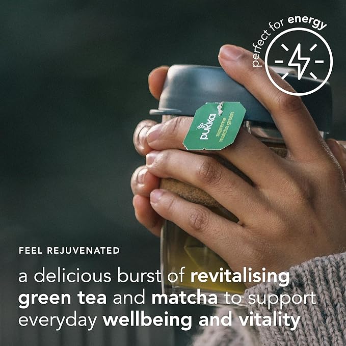 Pukka Supreme Matcha Green Organic Herbal Tea, Energizing Infusion Organic Tea Selection, with Matcha Powder, Ideal for Daily Vitality, Caffeine Free, 20 Total Bags