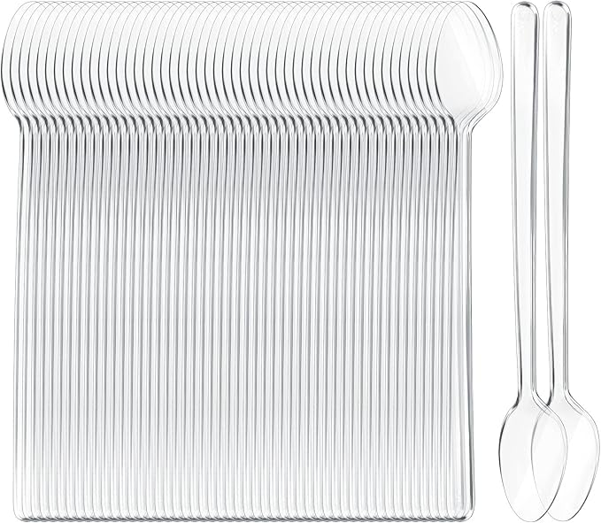 200 Pieces Long Clear Plastic Ice Cream Spoons 7.09 Inch Disposable Utensils Sundae Spoons Long Handle Spoon for Ice Cream, Milkshakes, Tea and Floats, Stirring Cocktails and Tall Beverages