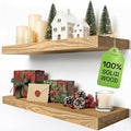 BAOBAB WORKSHOP Natural Wood Floating Shelves for Wall 24 inch - Floating Wall Shelves for Kitchen Bedroom - Wooden Bathroom Shelves - Oak Floating Shelf - 24 x 6.7 Inch, Set of 2