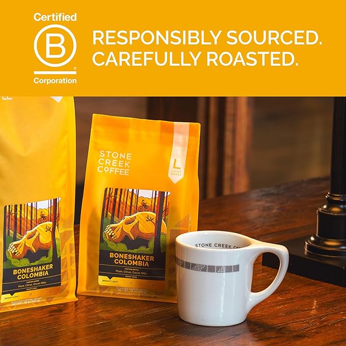 Stone Creek Coffee Light Roast Whole Bean Coffee – 2 LB (Pack of 1) – Smooth Specialty Fresh Roasted Coffee Beans with Juicy and Citrus Tasting Notes, Boneshaker Colombia