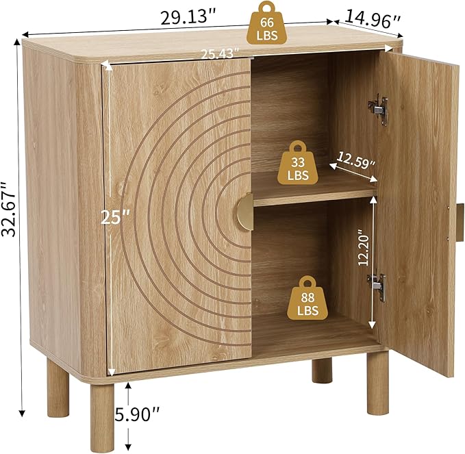 Sideboard Buffet Cabinet, Kitchen Sideboard Cabinet with 2 Doors and Adjustable Shelf, Wood Coffee Bar Console Table for Living Room, Dining Room, Hallway (Natural)