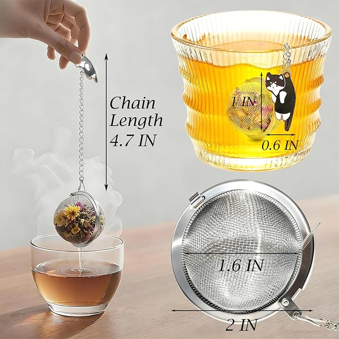 Cat Tea Infuser Set, 4-Pack Stainless Steel Loose Leaf Tea Balls with Cute Alloy Cat Charm Pendant, Reusable Strainer for Cold Brew, Gift for Tea Lovers (Black & Gray & White & Calico)