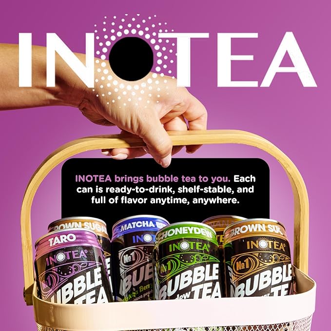 Inotea Bubble Tea with Tapioca Pearls - Delicious, Instant Boba Tea - Ready-to-Drink Black Milk Tea - Comes in Large 16.6 oz Cans - Enjoy Real Boba Without the Long Lines - Taro - 12 pack