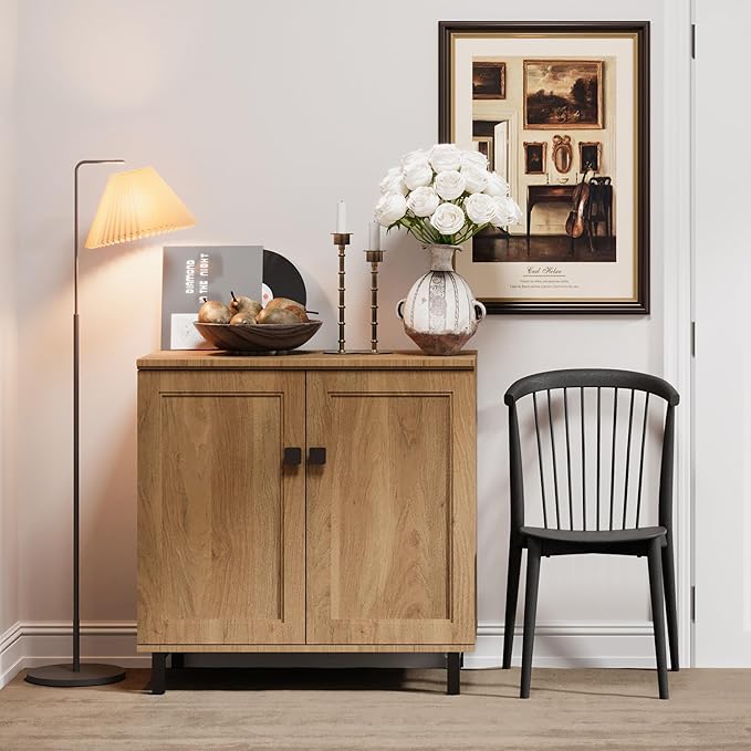 Buffet Sideboard Cabinet Farmhouse Modern Storage Cabinet with Adjustable Shelves for Kitchen, Coffee Bar, Living Room, Oak