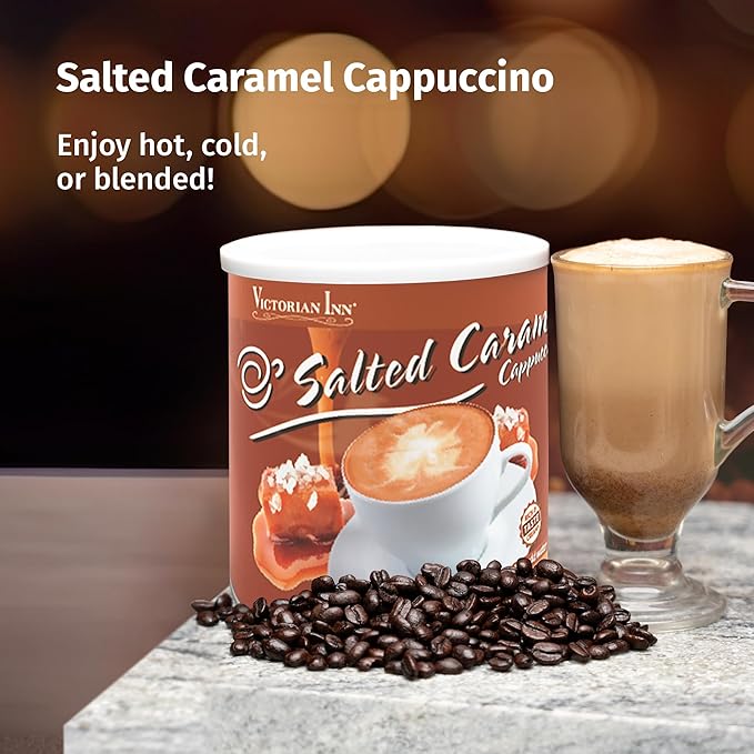 Victorian Inn Instant Cappuccino - Salted Caramel Flavor - Creamy & Delightful Coffee Mix - Great Hot, Cold, or Blended - Creamy Flavor - 2 Pound (Pack of 1)