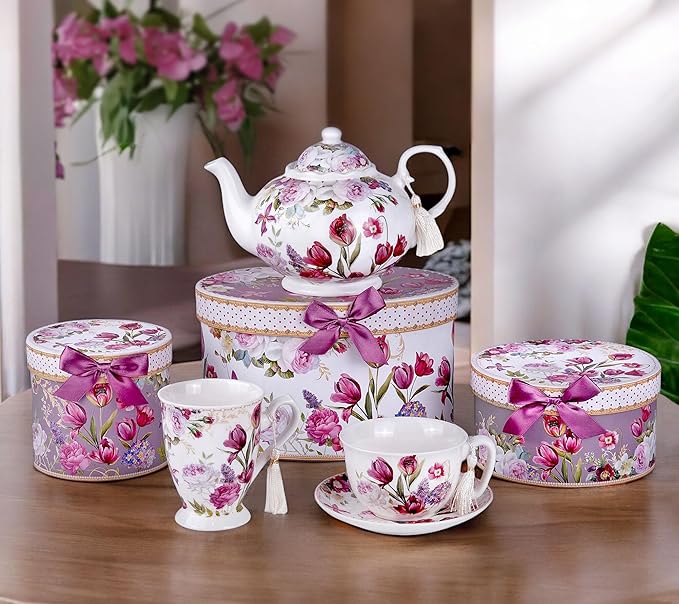 Tulip Bone China Cup 8.45 fl oz.(250ml) and Saucer 5.78"(14.7cm) Set in Gift Box