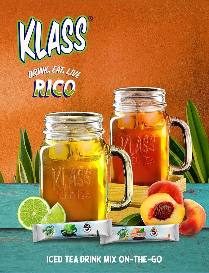 Klass Iced Tea Drink Mix - Sugar Free Variety Pack - Peach & Lime Black Tea On-The-Go! (44 Count Powder Stick Packs) 5 Calories Per Packet