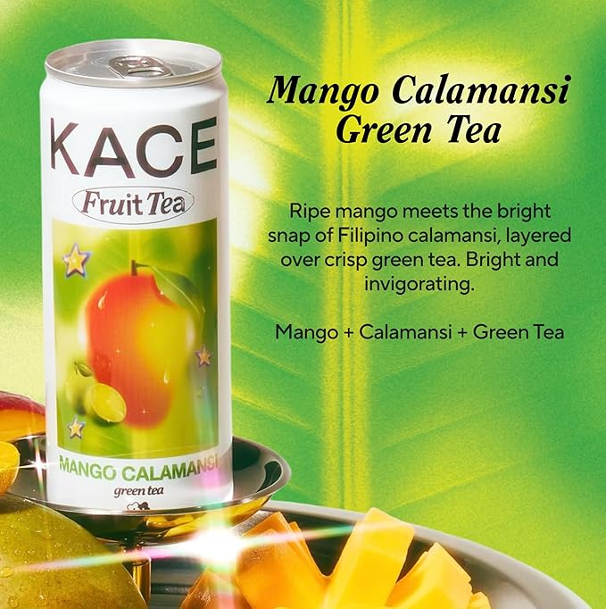 KACE Tea Mango Calamansi Green Iced Tea, 10.8 Fl Oz (Pack of 12) - All-Natural Green Tea with Mango, Brewed in Taiwan, 65mg Caffeine, 320ml Can