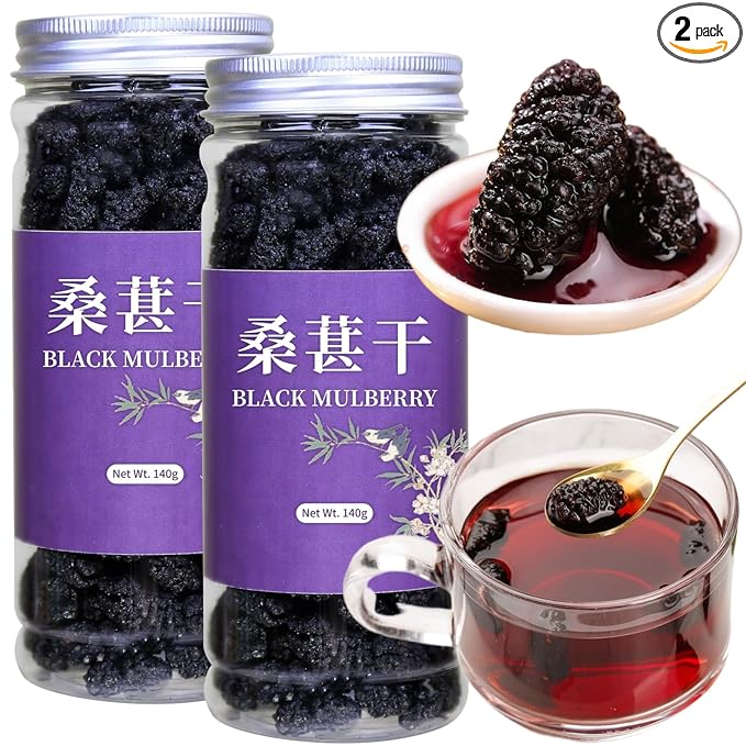 Wanhua Hall Premium Dried Black Mulberries Fruit Black Mulberry Tea No Sugar Added, No Additives, All Natural, Unsulfured Great for Desserts and Tea, Healthy Fruit Snack 黑桑椹干 桑葚280g/10oz