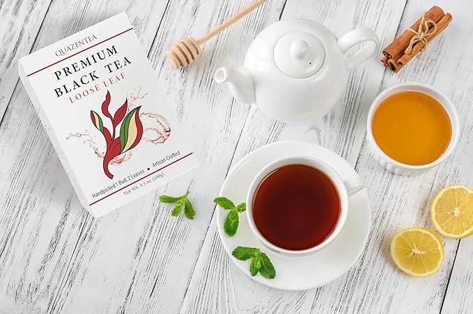 Quazentea Premium Black Tea Loose Leaf 3.5oz (100g) – 100% Natural, Fruity Aroma, Smooth, Tasty & Slightly Sweet – Vietnamese High Mountain Darjeeling-Style Tea