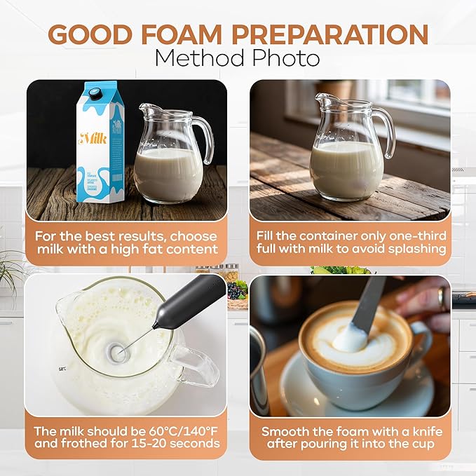 Handheld Milk Frother Wand Rechargeable with Stand - Double Whisk Milk Frother Handheld -3 Speed Levels- Coffee Stirrers Electric Drink Mixer - Coffee Frother Handheld (Upgraded - Black with Stand)