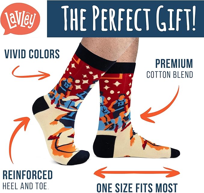 Lavley Funny Socks for Sports Fans and Players - Cool Novelty Gifts for Men, Women, & Teens