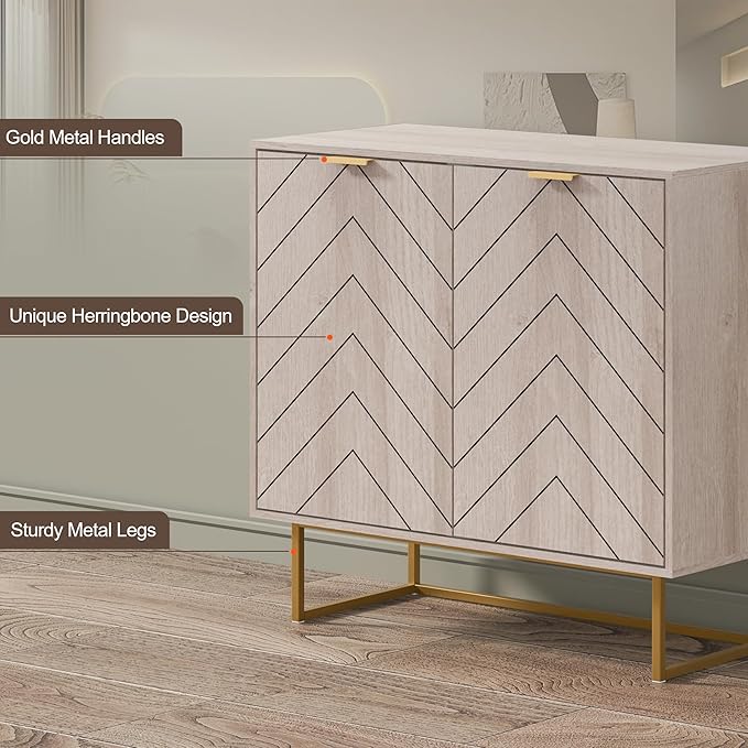 Scurrty 31.5" Natural Sideboard Buffet Cabinet, Cabinet with Doors & Adjustable Shelf for Living Room & Kitchen, Log Color