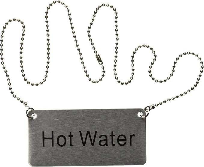 New Star Foodservice 27501 Stainless Steel Chain Sign, (Hot Water), 3.5"x 1.5", Set of 2