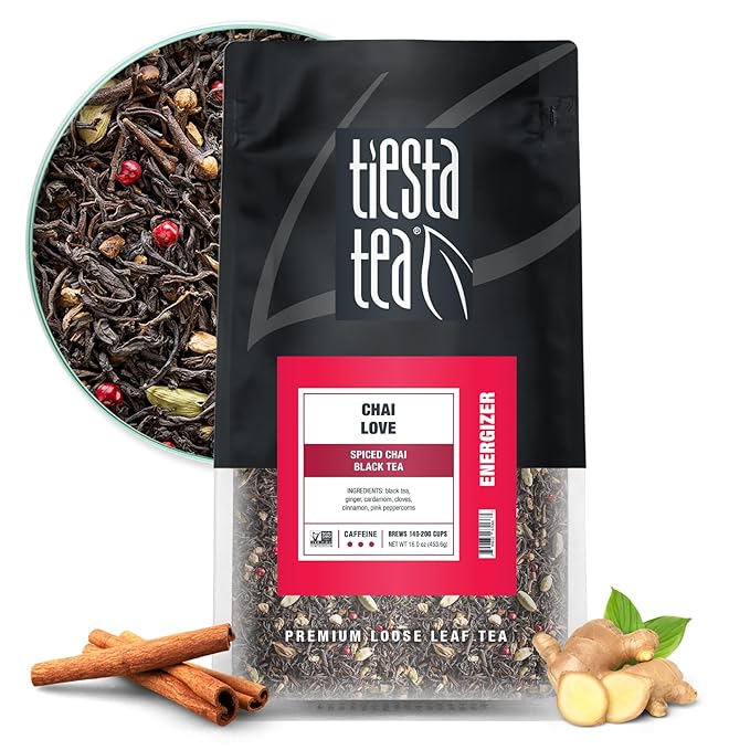 Tiesta Tea - Chai Love, Loose Leaf, Spiced Chai Black Tea, Premium High Caffeinated Blend, Make Hot or Iced & Brews Up to 200 Cups, 16 Ounce Resealable Bulk Pouch