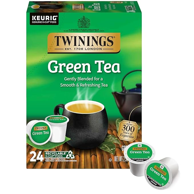 Twinings Green Tea K-Cup Pods for Keurig, 24 Count (Pack of 1), Smooth Flavour, Enticing Aroma, Caffeinated, Enjoy Hot or Iced