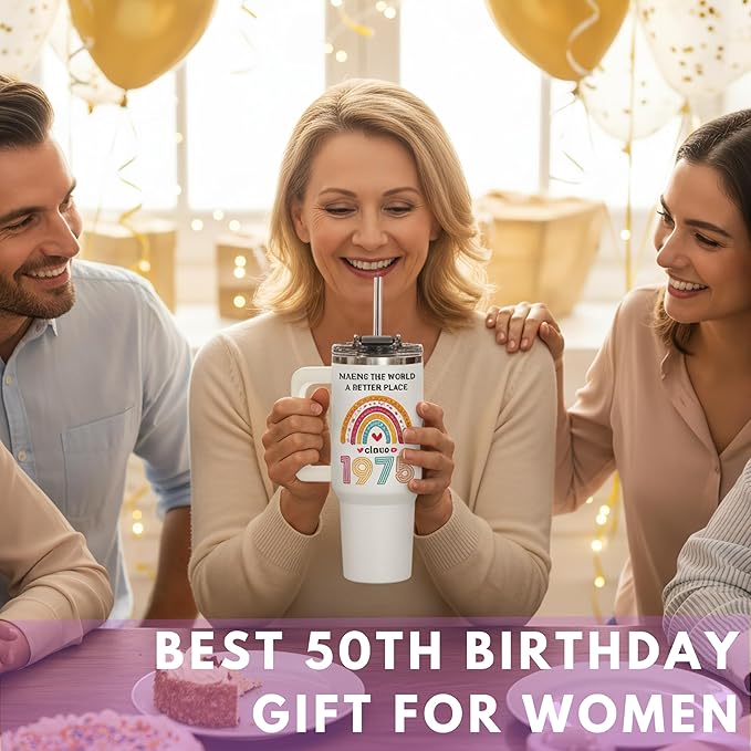 50th Birthday Gifts For Her, Woman, 1975 Birthday Gift For Women, 50 And Fabulous Gift, Cool Present For 50 Year Old Female, Fifty Years Old Gifts For Lady, Turning 50, 50th Tumbler 40oz