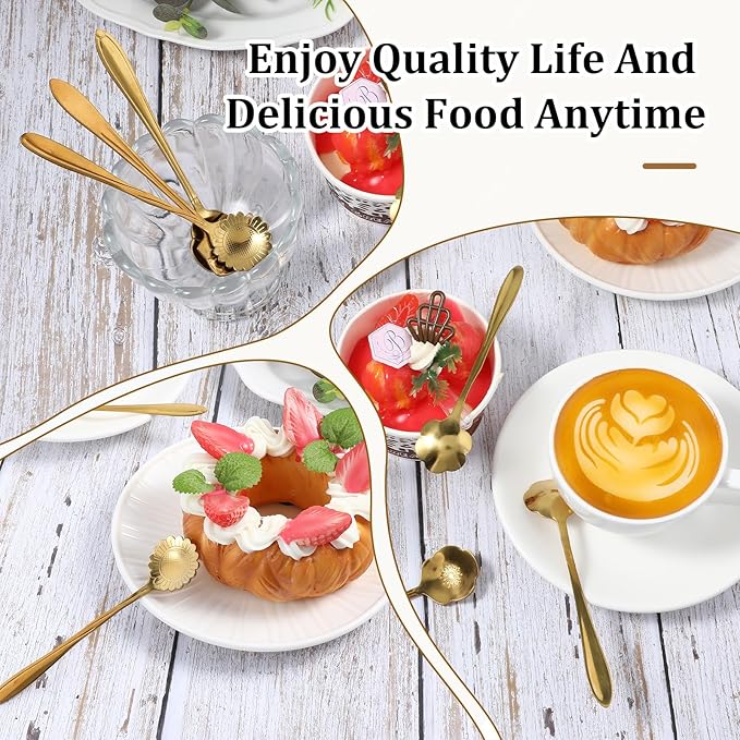 40 Pcs Gold Flower Teaspoons Stainless Steel Tea Party Spoons 5 Inches Mini Cute Teaspoon Gold Coffee Tea Spoons Bulk for Stirring Coffee Sugar Drink Kitchen Cafe Bar Creative Stirrer Teaspoon