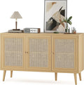 47.2" Buffet Cabinet with Storage Accent Sideboard, Modern Kitchen Cabinet with Rattan Doors, Wood Coffee Bar Table Console for Kitchen Living Room Entryway, Khaki