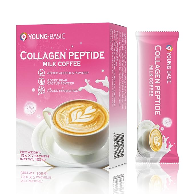 Collagen Peptide Milk Coffee - Rich in Premium Marine Fish Collagen Peptides, Multivitamins (B6/B12/C/E) and Prebiotics, Instant Milk Coffee with Creamer for Skin, Antioxidant, Aging and Gut Health