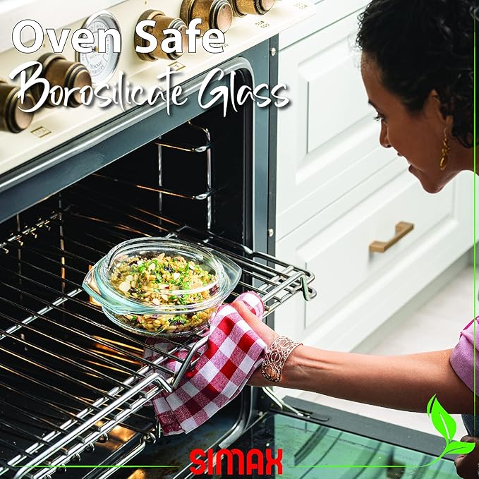 SIMAX Casserole Dish with Lid, 1 Quart Round Glass Casserole, Baking Dish, Oven, Microwave, Dishwasher Safe, Yellow, Borosilicate Glass, 946.35 cm