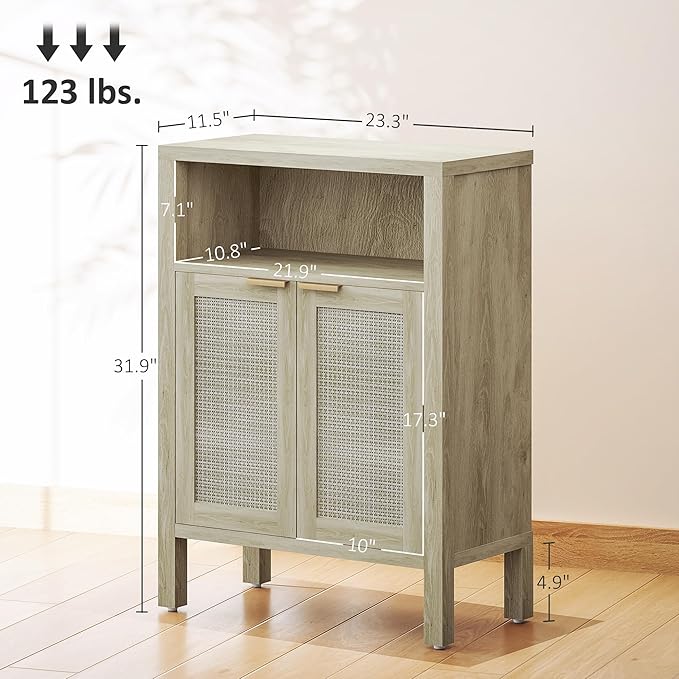 HOMCOM Rattan Sideboard Buffet Cabinet with Storage, Modern Accent Cabinet with 2 Doors and Adjustable Shelf, Freestanding Buffet Table for Entryway Living Room, Natural