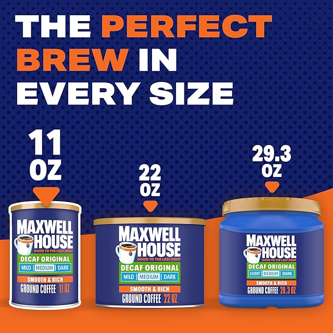Maxwell House Original Blend Decaf Ground Coffee, Medium Roast, 11 Ounce Canister