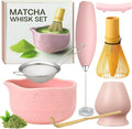 Matcha Whisk Set with Matcha Bowl - Matcha Set Included Electric Frother, Bamboo Whisk, Matcha Spoon, Bamboo Holder, Sifter, Spoon Stand (Blossom Pink)