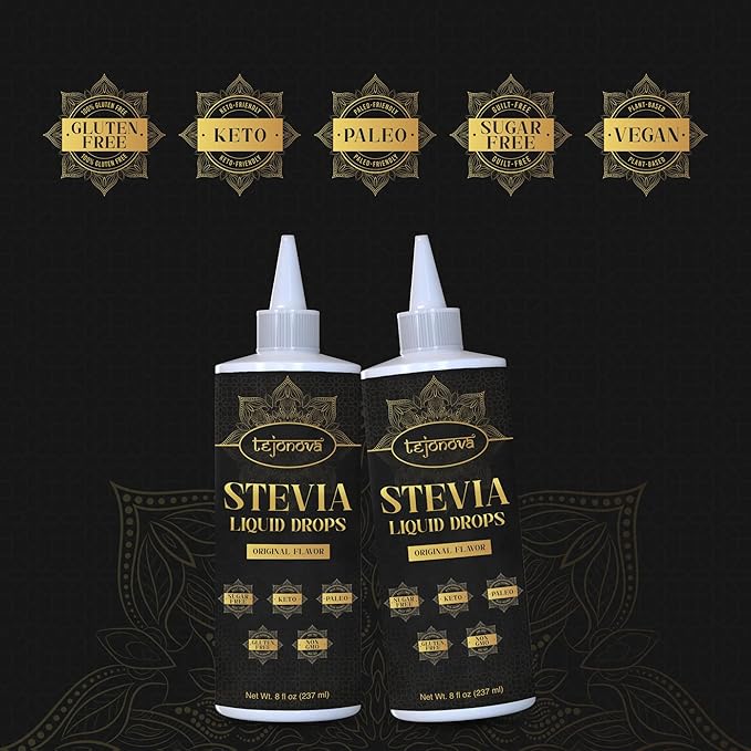 tejonova Stevia Liquid Drops, 8oz, Zero Calorie Stevia Liquid Sweetener from Pure Stevia Extract, Stevia Sweetener for Drinks, Treats, No Sugar Liquid Stevia Drops, Keto Sweetener, No Aftertaste