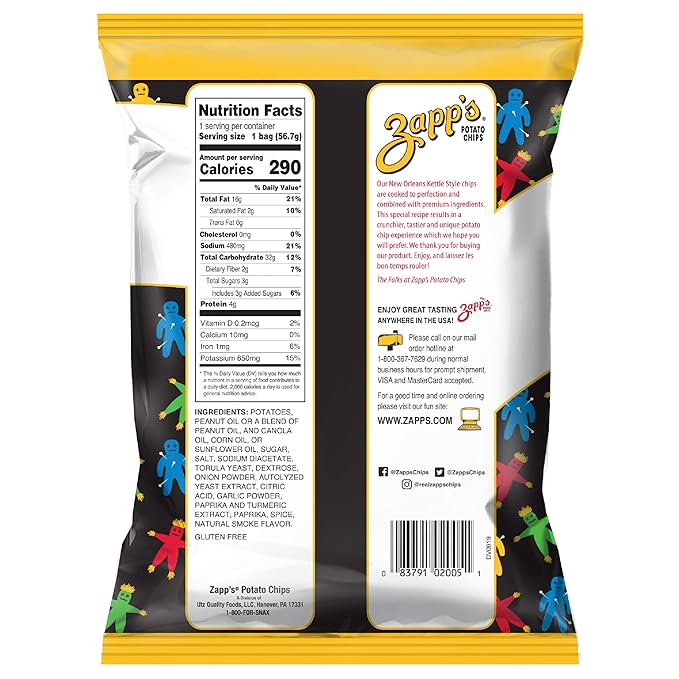 Zappâ€™s New Orleans Kettle-Style Potato Chips, Voodoo Flavor â€“ Crunchy Chips with a Spicy Kick, Great for Lunches or Snacking on the Go, 2 Ounce (Pack of 25)