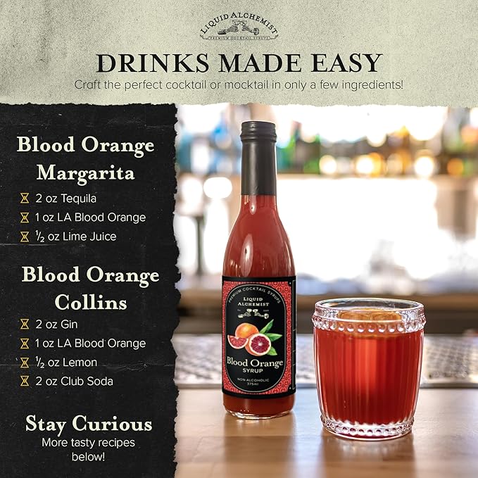 Liquid Alchemist Blood Orange Syrup for Cocktails - Real Ingredients Make our Blood Orange Puree a Perfect Margarita Mixer - Non-GMO Sour Mix (12.7 oz)