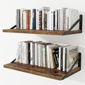 Deep Wall Shelves 24"W x 12"D Engineered Wood Floating Shelves for Wall, Sturdy Metal Bracket Bookshelves Home Decor Storage for Living Room Bedroom Bathroom Kitchen, Set of 2, Rustic Brown Finish