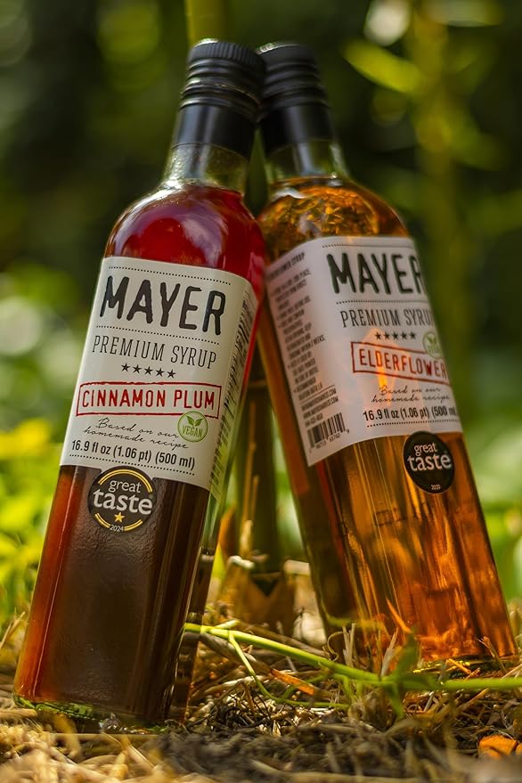Mayer Premium Cinnamon Plum Syrup – Award-Winning, All-Natural, Vegan, Gluten-Free, Made with 100% Real Fruits, (16.9oz), Perfect Coffee Syrup & Cocktail Syrup, No Artificial Additives (1 Pack)