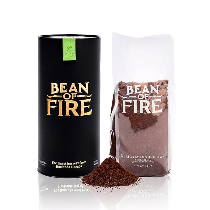 Bean of Fire El Salvador Gesha Natural Ground Coffee – Medium Roast, Single Origin Specialty, Chocolate & Lemon Cup (16 oz)