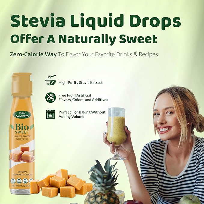 BioSweet Stevia Drops - Caramel Flavor | Zero Calorie Liquid Sweetener | Non GMO, Keto & Diabetic Friendly, Gluten Free, Vegan | Nothing Artificial | 3,000 drops (5.07 Fl Oz)