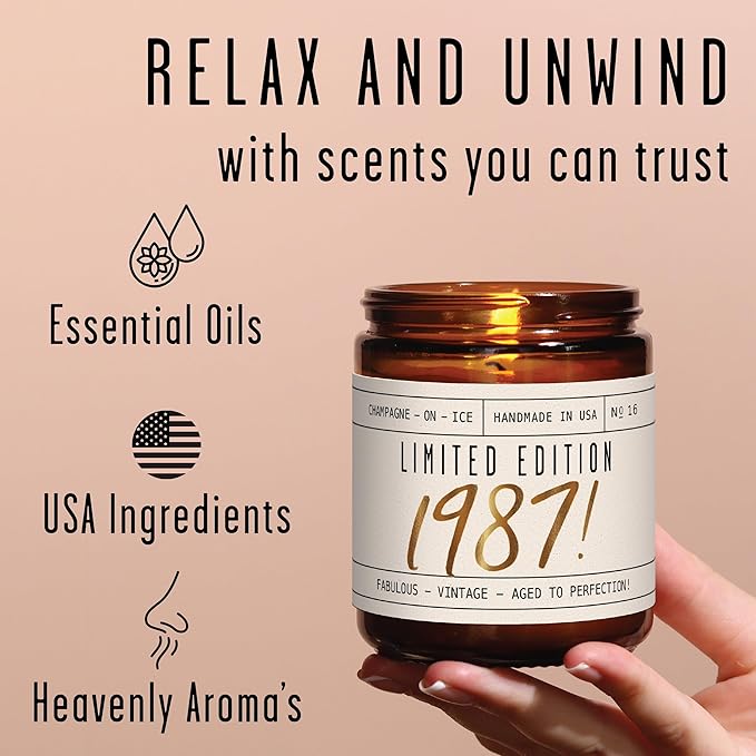 37th Birthday Gifts for Women - 'Limited Edition 1988' Soy Candle, w/Champagne on Ice I 37 Birthday Gifts for Women I 37th Gift for Her Ideas I 9oz Reusable Jar, 50Hr Burn, Made in USA