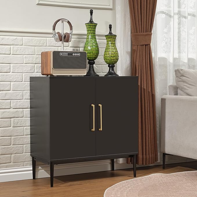 2-Door Storage Cabinet, Sideboard Buffet Kitchen Cabinet, Modern Stylish Accent Furniture for Dining Room, Bedroom, Hallway, Living Room, Coffee Bar, Corner, Black