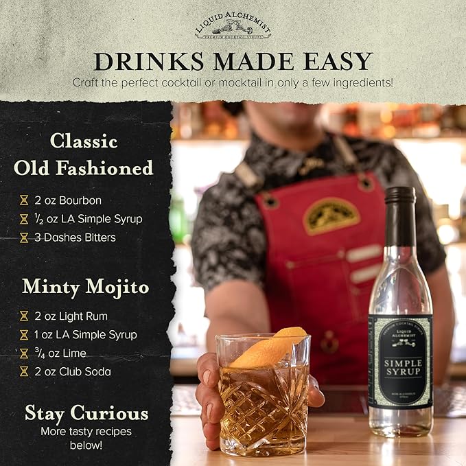 Liquid Alchemist Simple Syrup for Cocktails - Real Ingredients Make our Simple Sugar Syrup the Perfect Old Fashioned Mix - Our Drink Mix is Non-GMO Gluten Free & Vegan (12.7 oz)