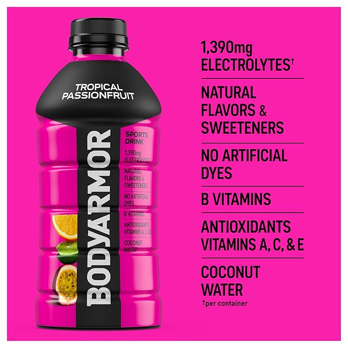 BODYARMOR Sports Drink, Tropical Passionfruit, Electrolyte Drink Hydration, 28 Fl Oz Bottles (15 Pack), Flavored Coconut Water with B Vitamins & Antioxidants