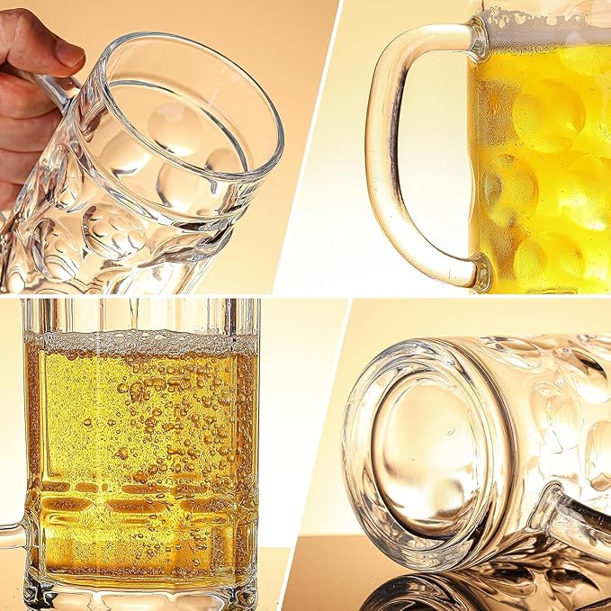 20oz Heavy Glass Beer Mug Set of 6 with Handle,Beer Mugs for Freezer, Large Glass Beer Stein