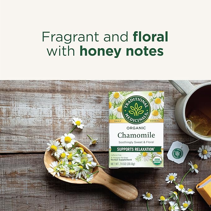 Traditional Medicinals Tea, Organic Chamomile, Calming, Calms Your Nerves, Supports Healthy Digestion, 96 Tea Bags (6 Pack)
