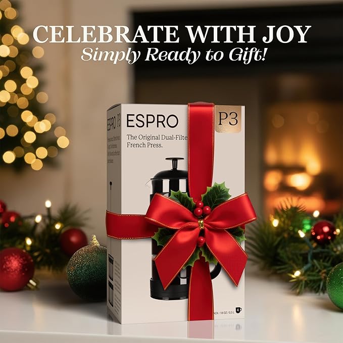 ESPRO P3 French Press Coffee Maker – Patented Double Micro-Filter for Grit-Free Brew, Heat Resistant thicker Borosilicate Glass Coffee press – (18 oz)