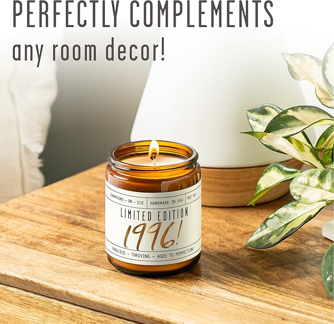 29th Birthday Gifts for Women - 'Limited Edition 1996' Soy Candle, w/Champagne on Ice I 29 Birthday Gifts for Women I 29st Gift for Her Ideas I 9oz Reusable Jar, 50Hr Burn, Made in USA