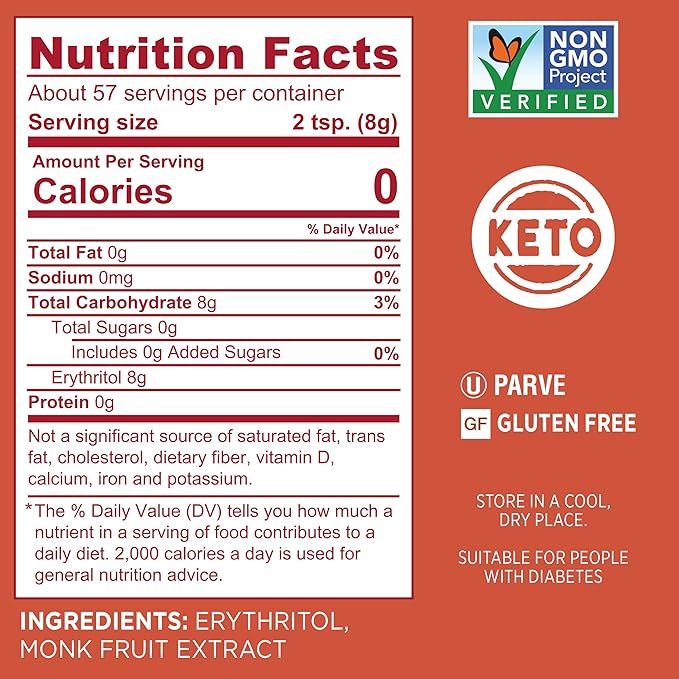 Splenda Monk Fruit Zero Calorie Plant Based Granulated Sweetener, 1 Pound Resealable Bag
