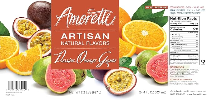 Amoretti - Natural Passion-Orange-Guava Artisan Flavor Paste, 2.2 lbs, Perfect For Ice Cream, Beverages, Cakes, and more, Preservative Free, Vegan, Gluten Free, No Artificial Sweeteners, Concentrated