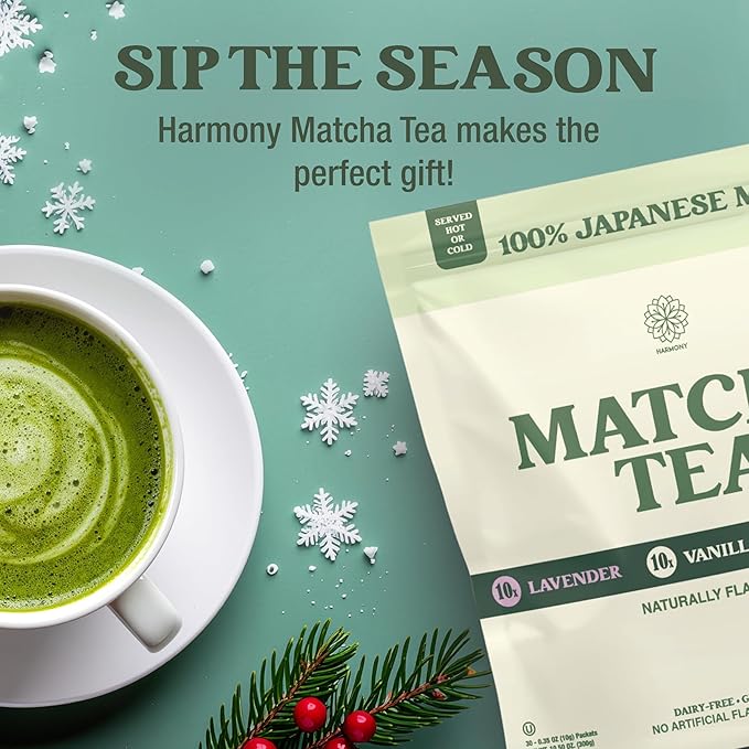 The Harmony Matcha Variety Pack (30 Sticks) Premium Japanese Matcha Powder, Lavender, Strawberry, Vanilla, Rich in Antioxidants & L-Theanine, Sweetened with Organic Sugar, No Preservatives