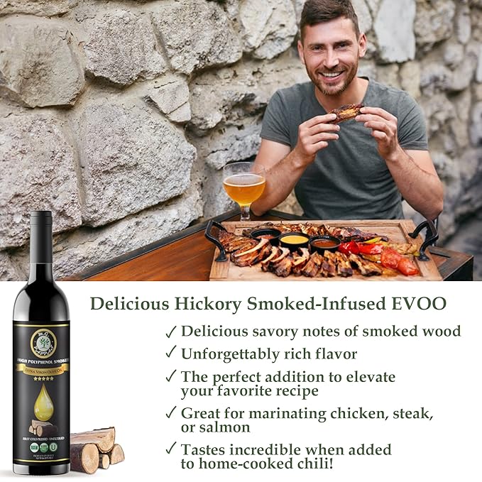 M.G. PAPPAS High Polyphenol Rich Smoked Infused Olive Oil Extra Virgin - Over 500mg/kg- Unfiltered First Cold Pressed Greek EVOO - Award Winning – 12.7 Oz 375ml