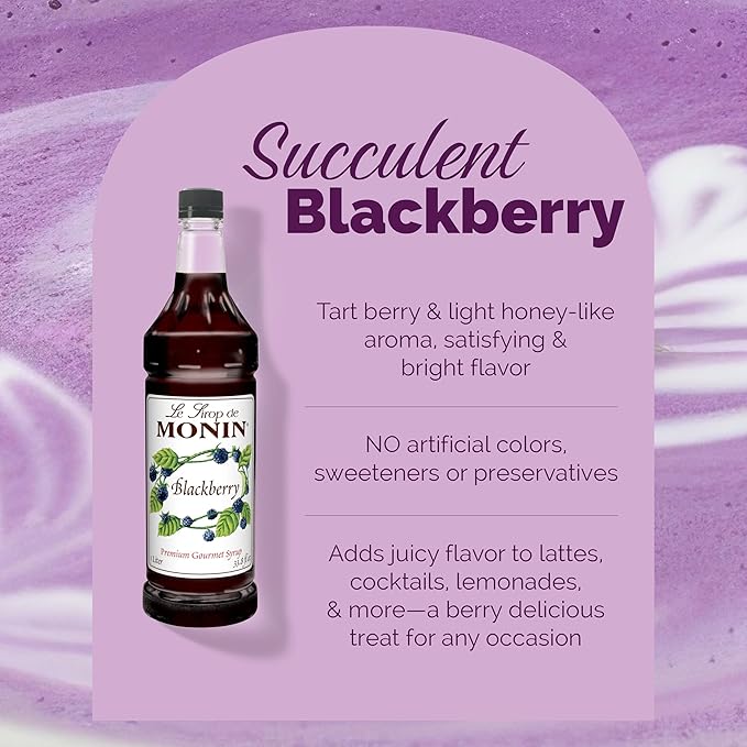 Monin - Blackberry Syrup, Soft and Succulent, Great for Cocktails, Lemonades, and Sodas, Gluten-Free, Non-GMO (1 Liter, 4-Pack)