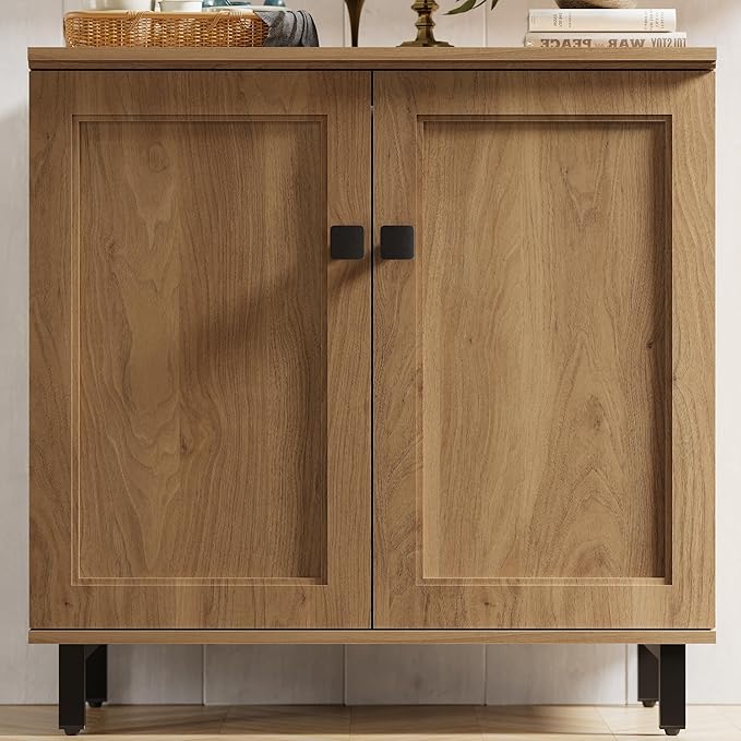 Buffet Sideboard Cabinet Farmhouse Modern Storage Cabinet with Adjustable Shelves for Kitchen, Coffee Bar, Living Room, Oak