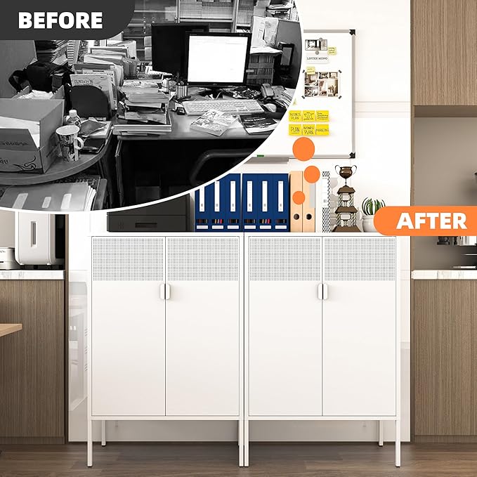 Metal Storage Cabinet,2 Door TV Stand, Metal Mesh Accent Cabinet,Magnetic Door Closure,Low Storage Cabinets with Doors and Shelf for Home,Office,Living Room